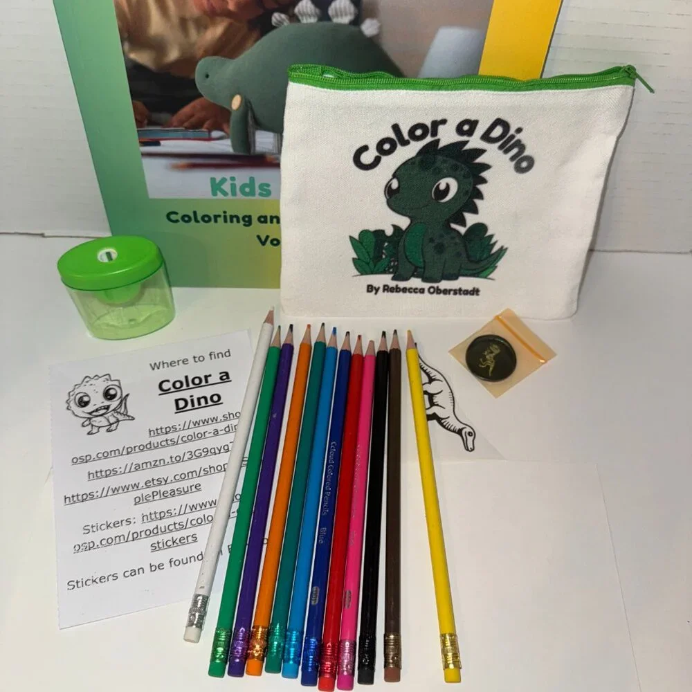 Green Color a Dino Zippered Pencil Pouch